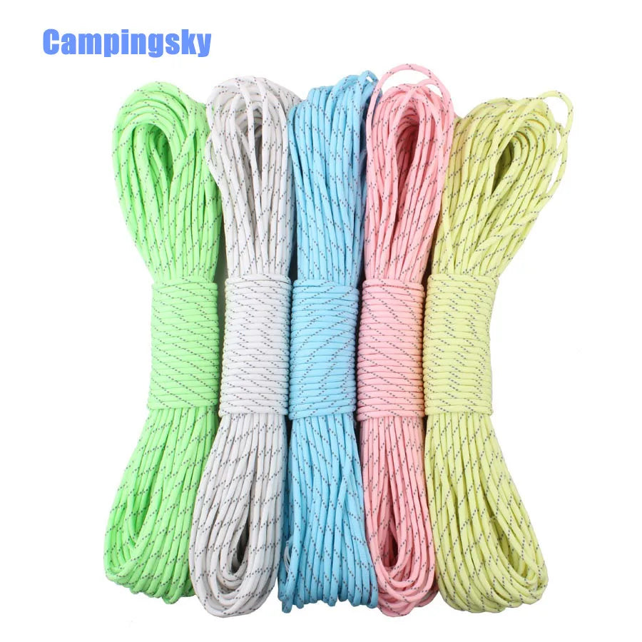 9 Strands Cores Luminous Glow in the Dark & Reflective Paracord Parachute Cord Lanyard 25 50 100 Feet