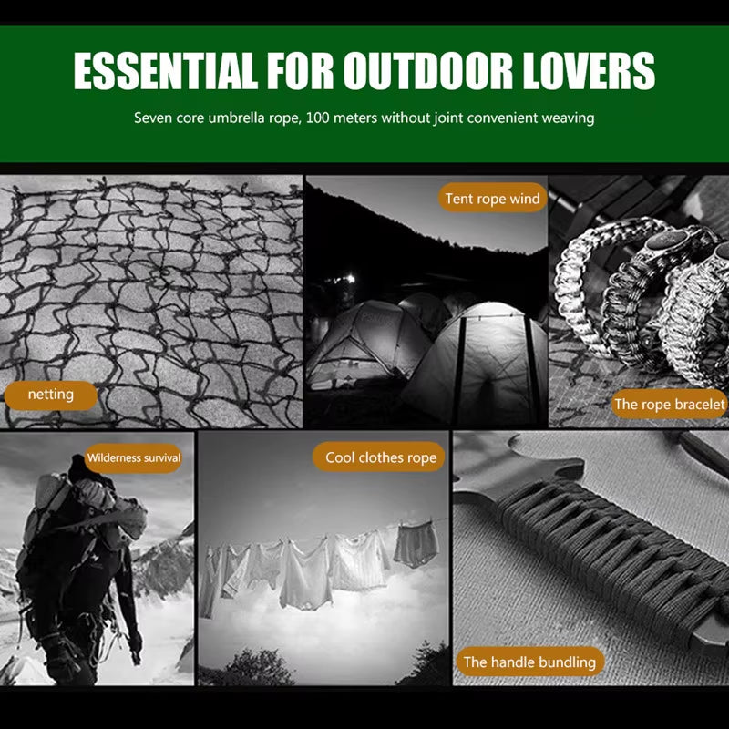 7 Cores 550 Paracord Cord 5 15 30 M Dia.4Mm for Outdoor Camping Survival Lanyard Parachute Rope Hiking Tent Accessories